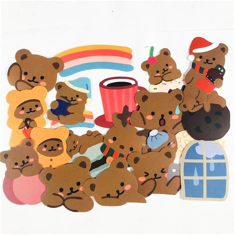 60 Pcs Cute Teddy Bear Kawaii Stickers Etsy