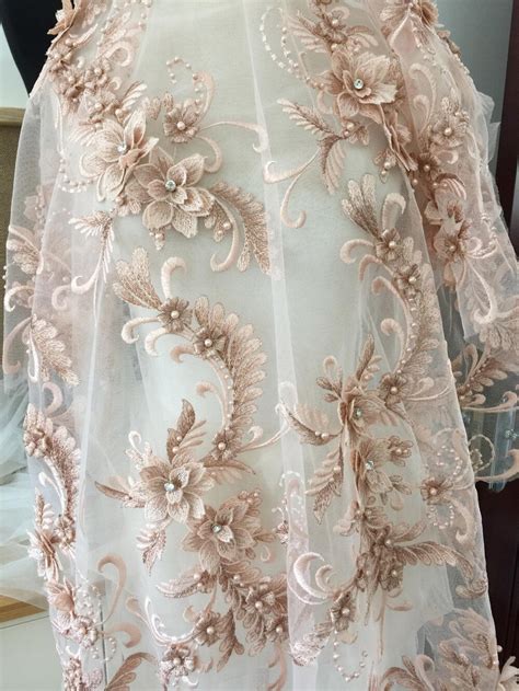 Fabric Haute Couture Rose Pink Floral Embroidery Dress Lace Flowers