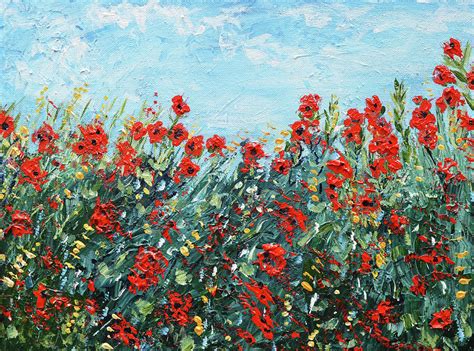 Abstract Poppy Flower Field Painting By Kathy Symonds