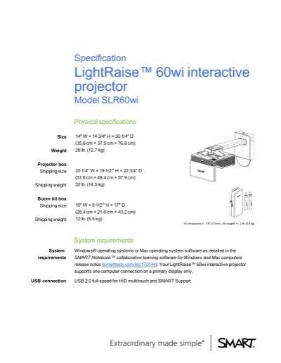 Specifications Lightraise 60wi Interactive Projector Interactivo