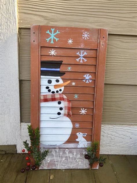 Snowman Sign Hand Painted On Vintage Shutter Personalized Etsy