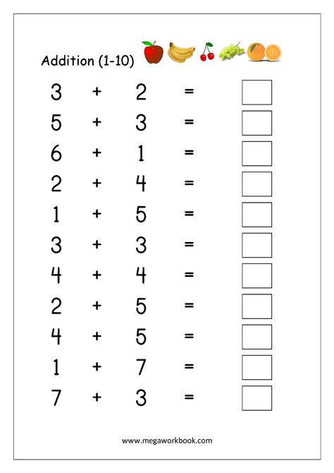 Free Printable Number Addition Worksheets 1 10 For Kindergarten