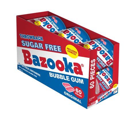 Bazooka Sugar Free Original Bubble Gum 60 Pcs To Go Cup 6 Count