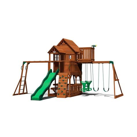 Backyard Discovery Skyfort II with Wave Slide Cedar Swing Set/PlaySet
