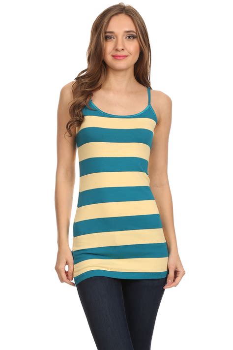 Striped Long Tunic Tank Top For Woman With Adjustable Spaghetti Straps