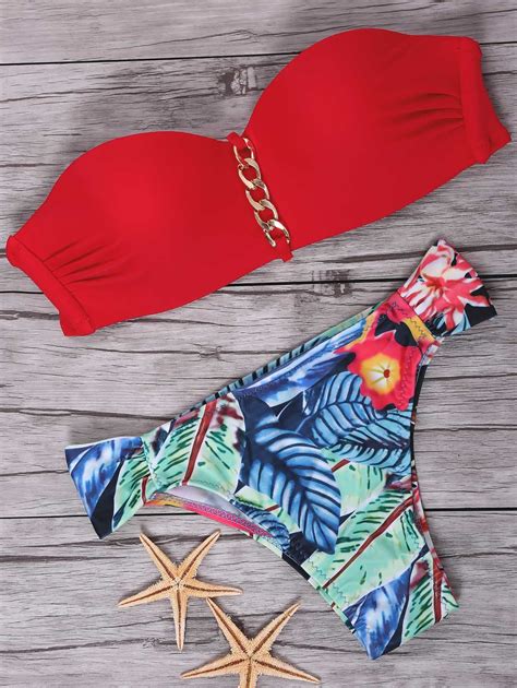 [68 Off] Sexy Strapless Tropical Print Women S Bikini Set Rosegal