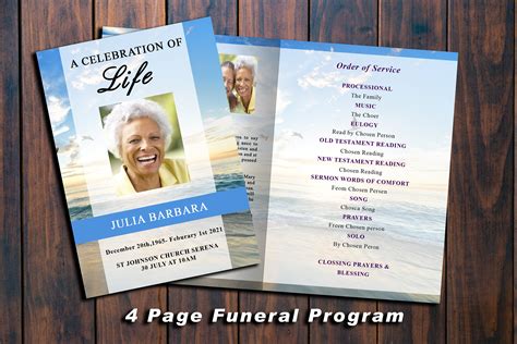 Celebration Of Life Brochure 4 Page Sea Funeral Program Etsy