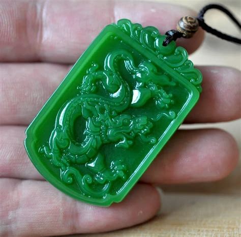 Chinese Rich Green Natural Hand Carved HeTian Jade Dragon Pendant In