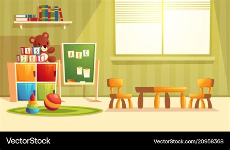 Cartoon Kindergarten With Toys For Children Vector Image