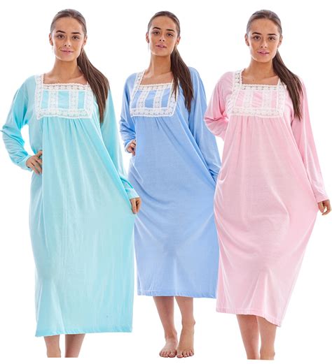 Women Long Nightdress Plain Cotton Long Sleeve Lace Nightgowns