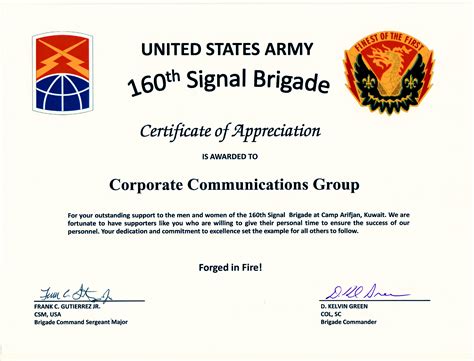 Certificate Of Appreciation Template Army Certify Letter