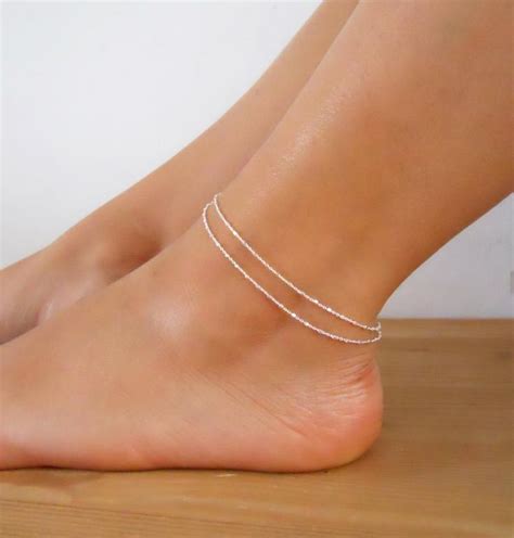 Silver Chain Anklet Sterling Silver Anklet Beaded Anklets 925 Sterling Ankle Jewelry Silver