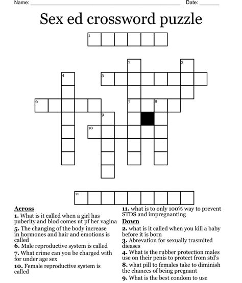 Sex Ed Crossword Puzzle Wordmint