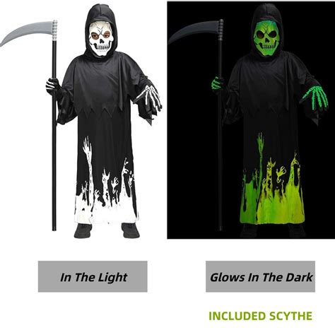 Child Glow In The Dark Grim Reaper Kids Dark Phantom Halloween Scary