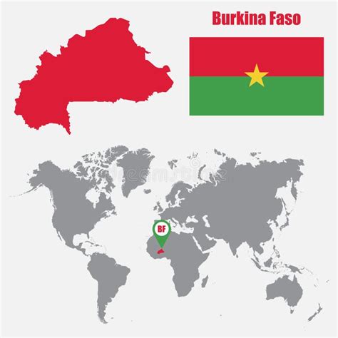 Burkina Faso Map On A World Map With Flag And Map Pointer Vector