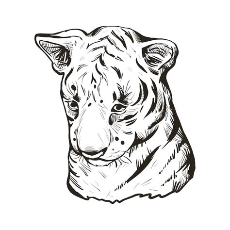 Premium Vector Tiger Baby Portrait Of Exotic Animal Isolated Sketch