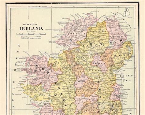 1888 Antique Ireland Map George Cram Atlas Map Of Ireland Etsy