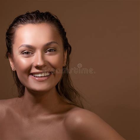 Tanned Sweet Girl With Clear Glowing Skin Health And Skin Care Stock Photo Image Of