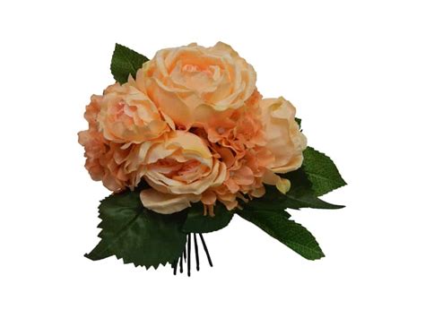 Peach 12″ Cabbage Rose Bouquet Silk Flower Depot