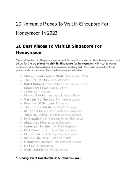 20 Romantic Places To Visit In Singapore For Honeymoon In 2023 Pdf Singapore World Politics