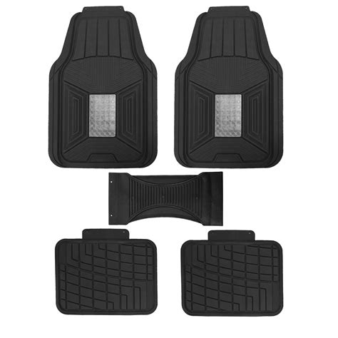 CM334-A - Byson Universal PVC Car Mat - 5 Pcs Set - Black with Chrome