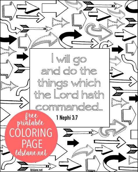 Each coloring page includes a fun activity and a search the scriptures challenge. Scripture Coloring Page: I Will Go and Do