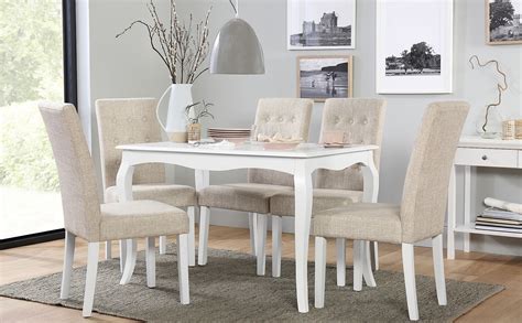 Habitat skandi oak table and 2 beni chairs. Clarendon White Dining Table with 6 Regent Oatmeal Fabric ...