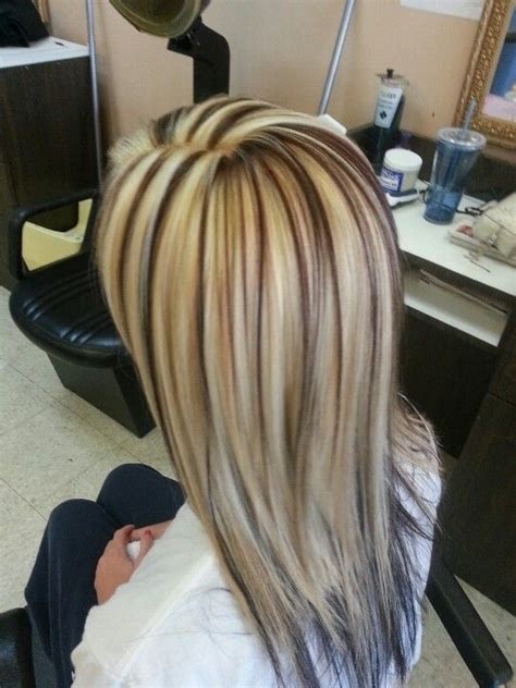 Long Straight Hair Heavily Highlighted In White Blonde With Chocolate