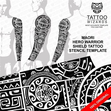 Maori Polynesian Hero Warrior Shield Tattoo Stencil