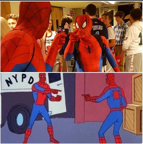 Meanwhile At Someones School Dance Spider Man Pointing At Spider Man