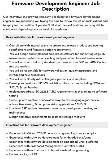 Firmware Development Engineer Job Description Velvet Jobs