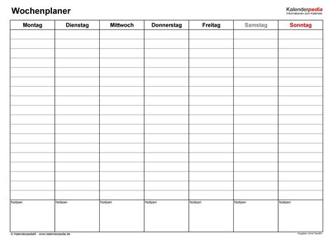 Wochenplaner Im Pdf Format Kalenderpedia