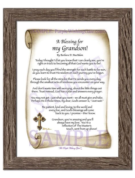 A Blessing For My Grandson Framed In A Wooden Frame With An Ornate