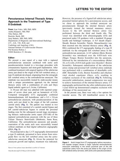 Pdf Percutaneous Internal Thoracic Artery Approach In The Treatment