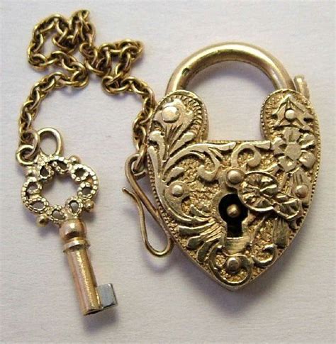 1950s 9k Gold Embossed Heart Padlock W Working Key Sold