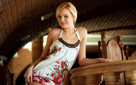 Talia Cherry Blonde Women Looking At Viewer Smiling Dress