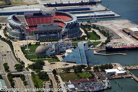 Aerial View Above Cleveland Browns Stadium Rock And Roll Hall Of Fame