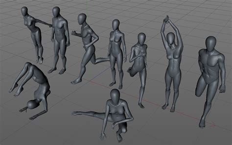 3D Model Faceless Mannequins Gym Poses X9 VR AR Low Poly CGTrader