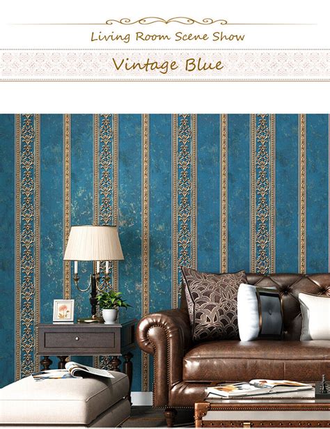 10m Vintage Luxury Gold Damask Stripe Wallpaper Embossed Textured Non