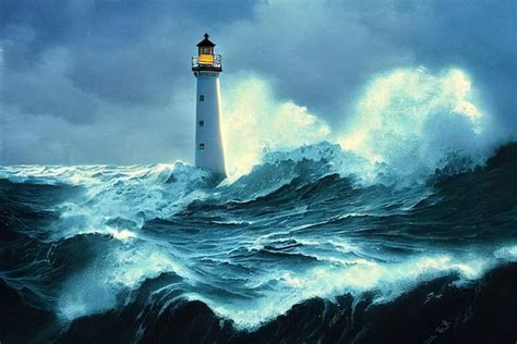 Premium Photo Big Wave Over Old Lighthouse Lighthouse In Stormy Landscape