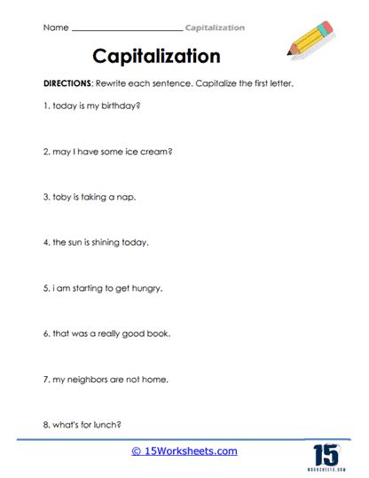 Capitalization Worksheets 15