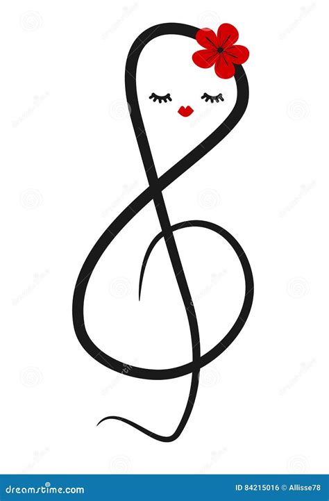 Cute Hand Drawn Cartoon Treble Clef Isolated On White Background Stock