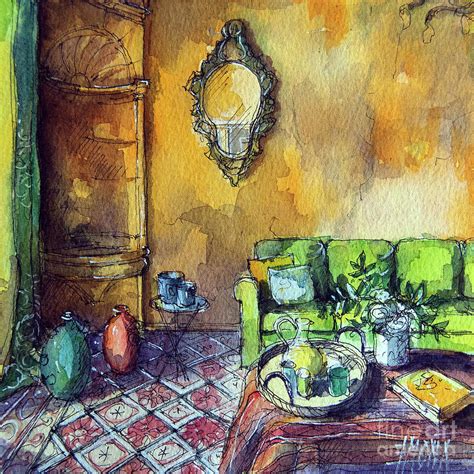 Provence Interior Room Portrait 37 Watercolor Painting Painting By Mona