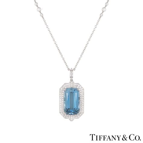 Tiffany Co Platinum Aquamarine Diamond Pendant Rich Diamonds