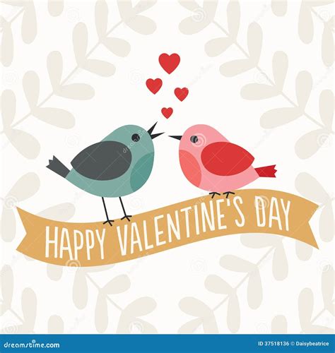 Valentines Day Card With Cute Love Birds Royalty Free Stock Image