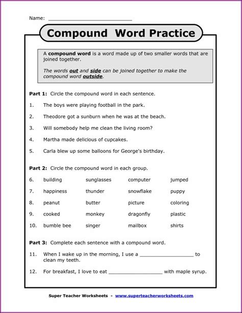 Compound Word Worksheets 4th Grade Worksheet Resume Examples
