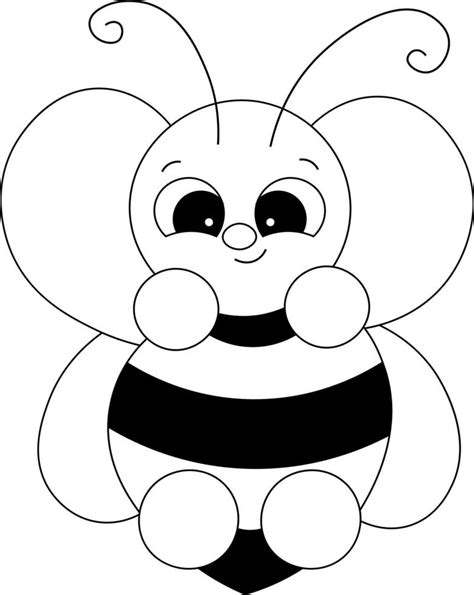 Cute Cartoon Bee Draw Illustration In Black And White 7654432 Vector