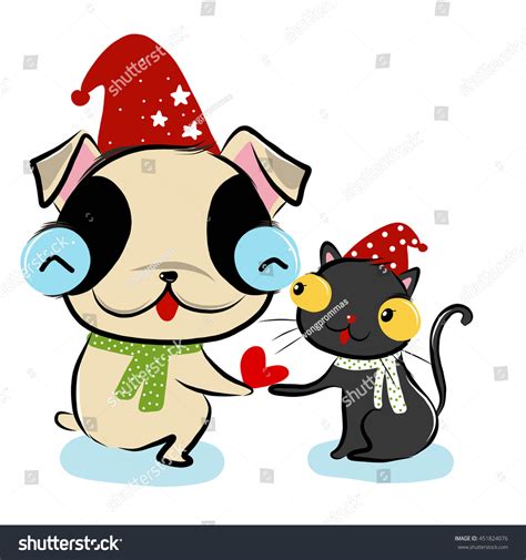 If you're looking for the best christmas dog wallpaper then wallpapertag is the place to be. Vector Illustration Cute Happychristmasdogandcat Cartoon ...