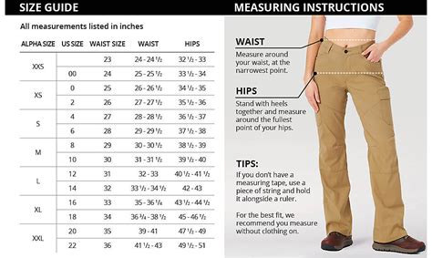 Wrangler Jeans Womens Size Chart