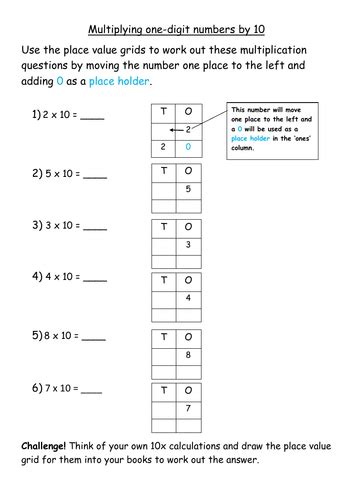 Multiplying One Digit Numbers By 10 Worksheets Teaching